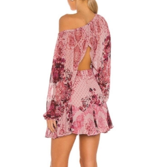 Free people seven wonders pink floral balloon sleeve ruffle hem mini dress - Picture 4 of 15